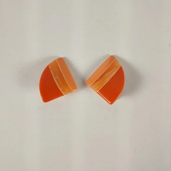Bold Orange Resin Half-Moon Clip On Earrings - Picture 9 of 9